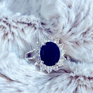 Approx size 6.5 Deep Blue Sapphire Silver Ring